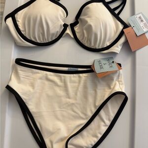 Shade & Shore Cream Bikini Set with Black Trim - Small/34D